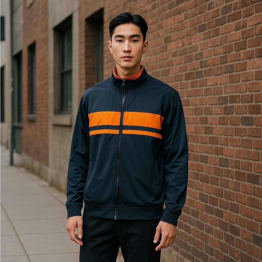 Starter Track Jacket Gray & Orange Stripe Full Zip Pockets Men’s Size XL